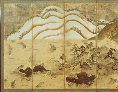 Moonlight Winter Landscape, part of a six panel folding screen by Japanese School